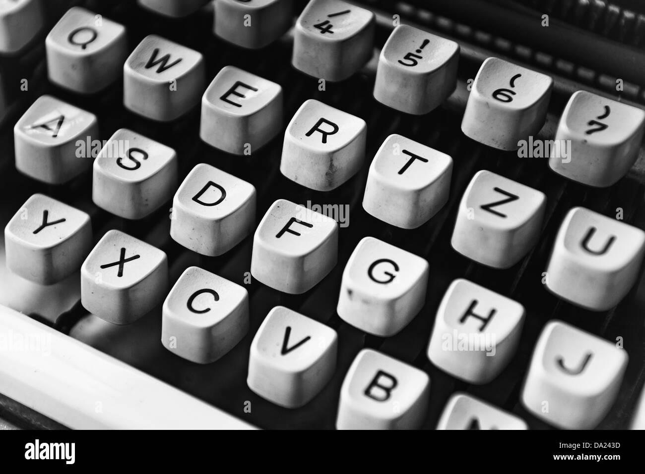 Vintage typewriter detail. Old typewriter keys, selective focus. Stock Photo