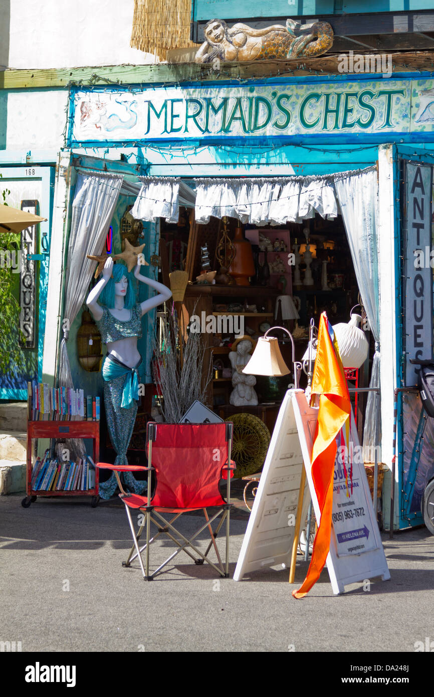 Various items displayed at the entrance to an antique store in the Funk Zone in Santa Barbara, California Stock Photo
