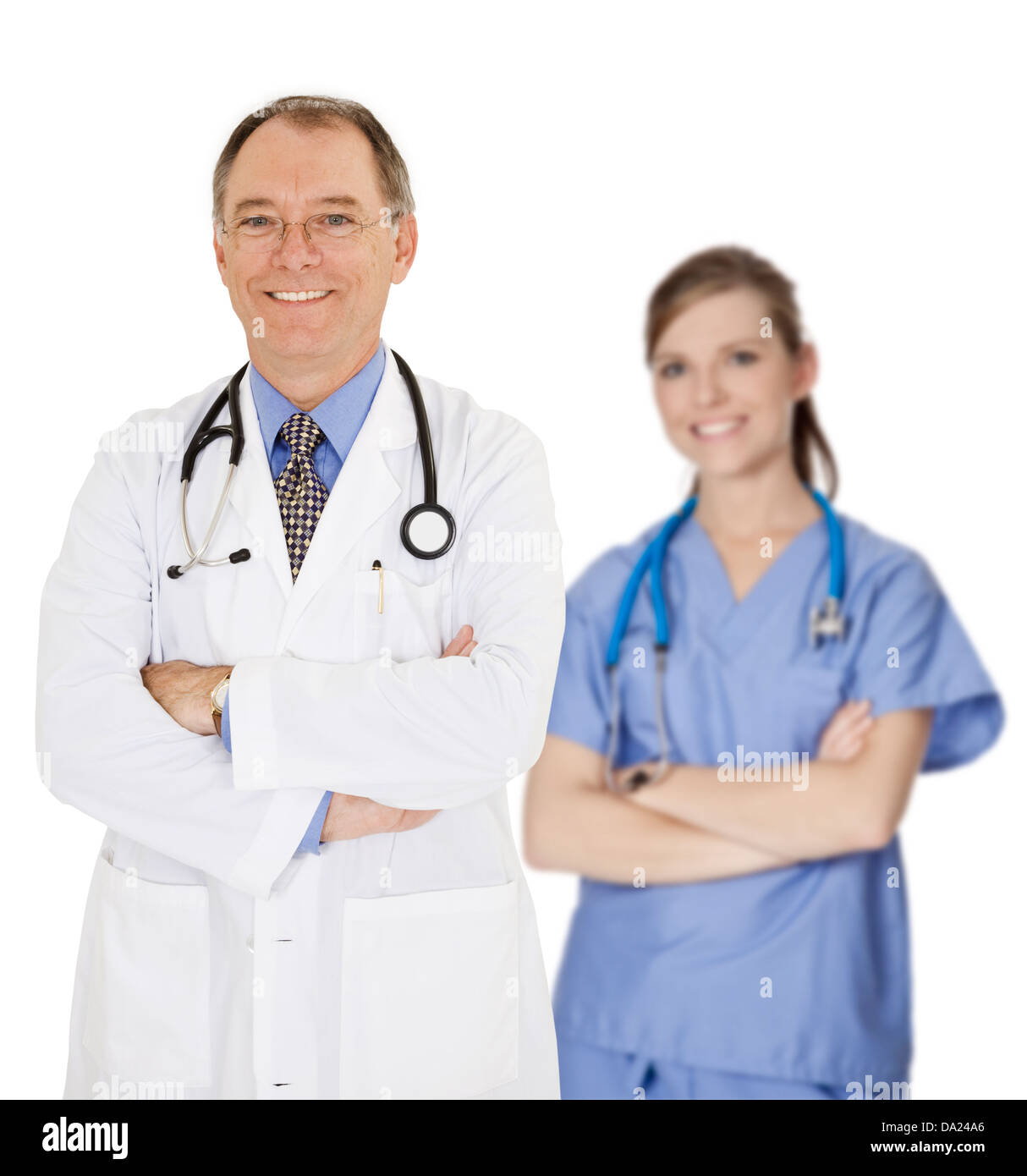 A group of confident doctors smiling over a white background Stock ...