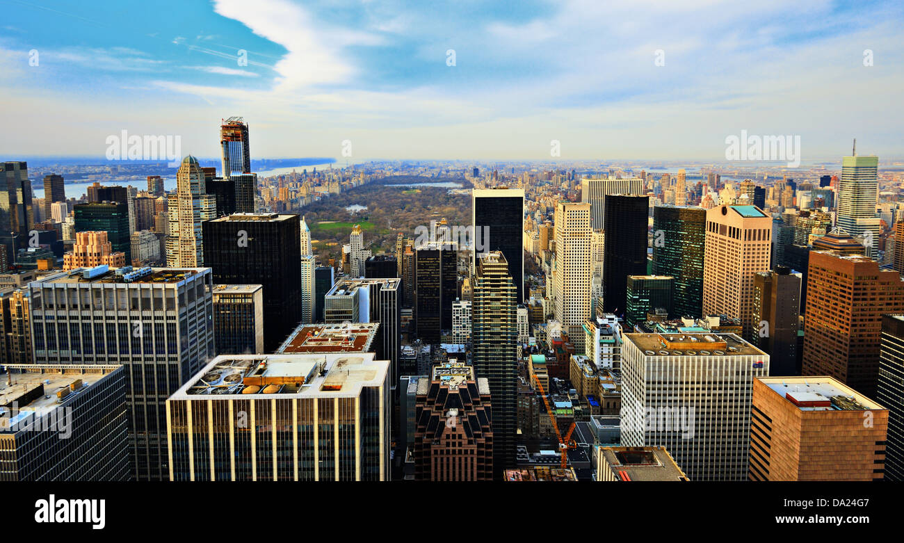Manhattan skyline with a view of Central Park facing uptown in New York City. Stock Photo