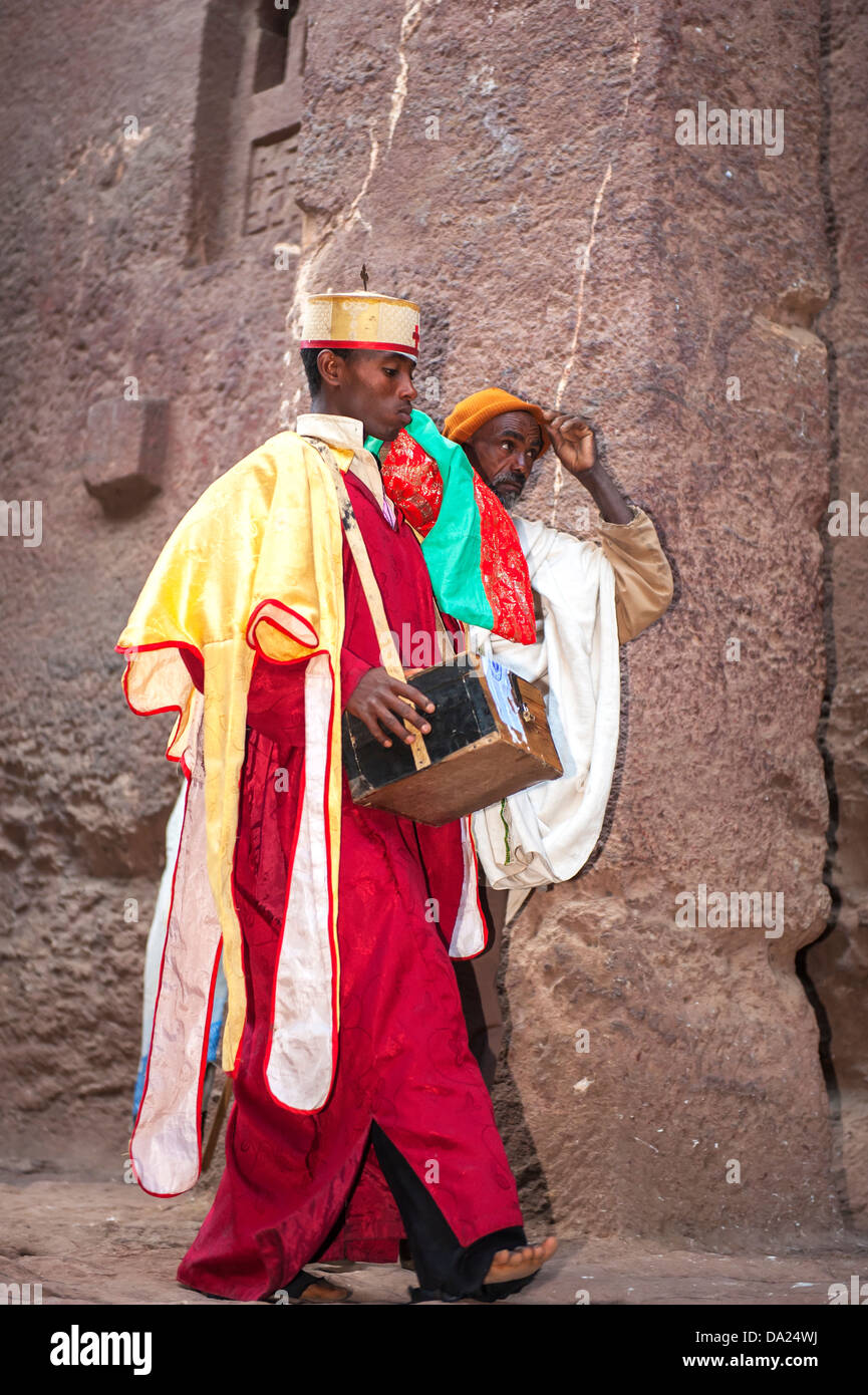 Priest holding relics from the Bete Medhane Alem Church, Lalibela, Northern Ethiopia Stock Photo
