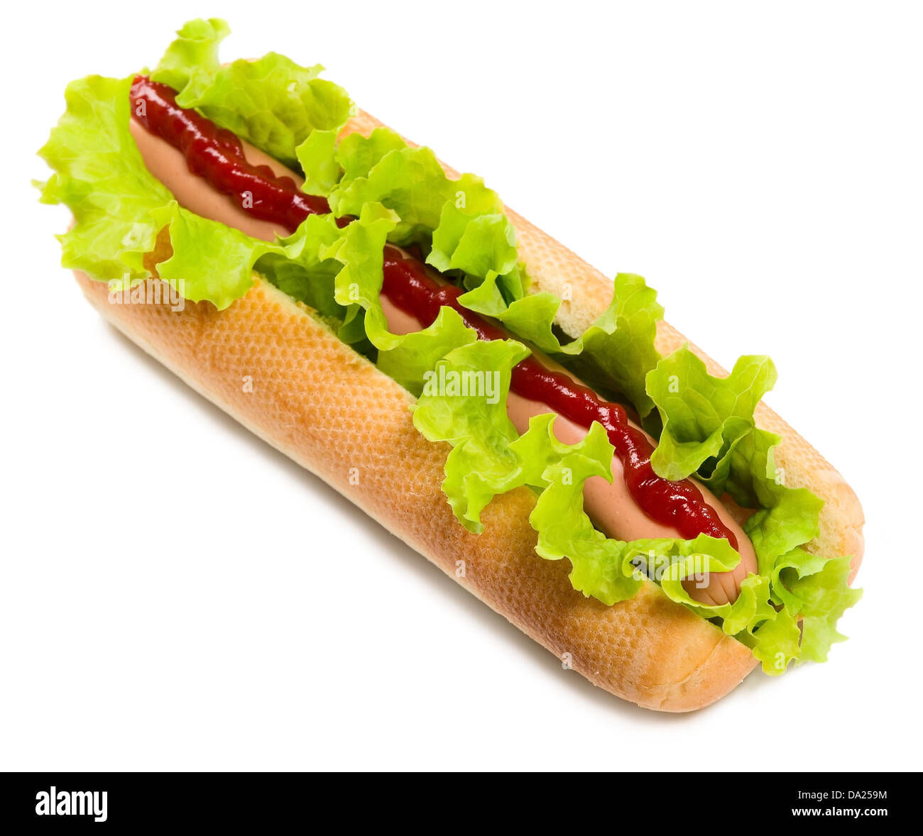 It is hot dog on isolated background, food concept Stock Photo