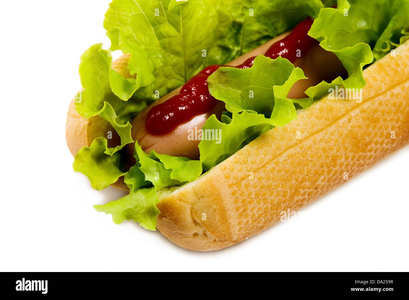 It is hot dog on isolated background, food concept Stock Photo