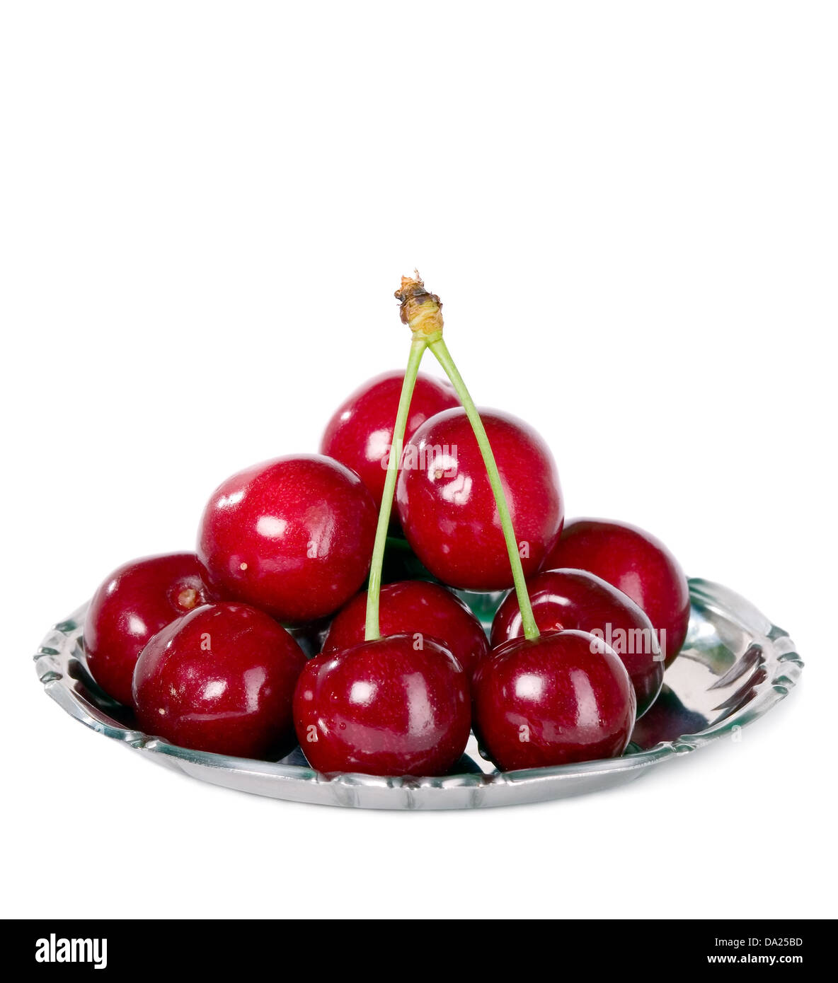 Sweet red cherry with green stalk, food concept Stock Photo