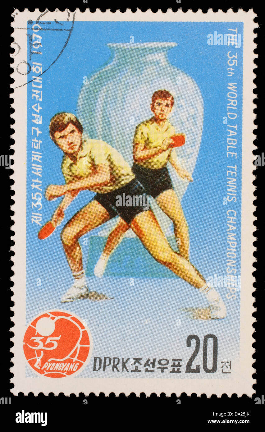 NORTH KOREA - CIRCA 1979: a stamp printed by North Korea shows ping-pong  players. World table tenis championship in Pyongyang Stock Photo - Alamy