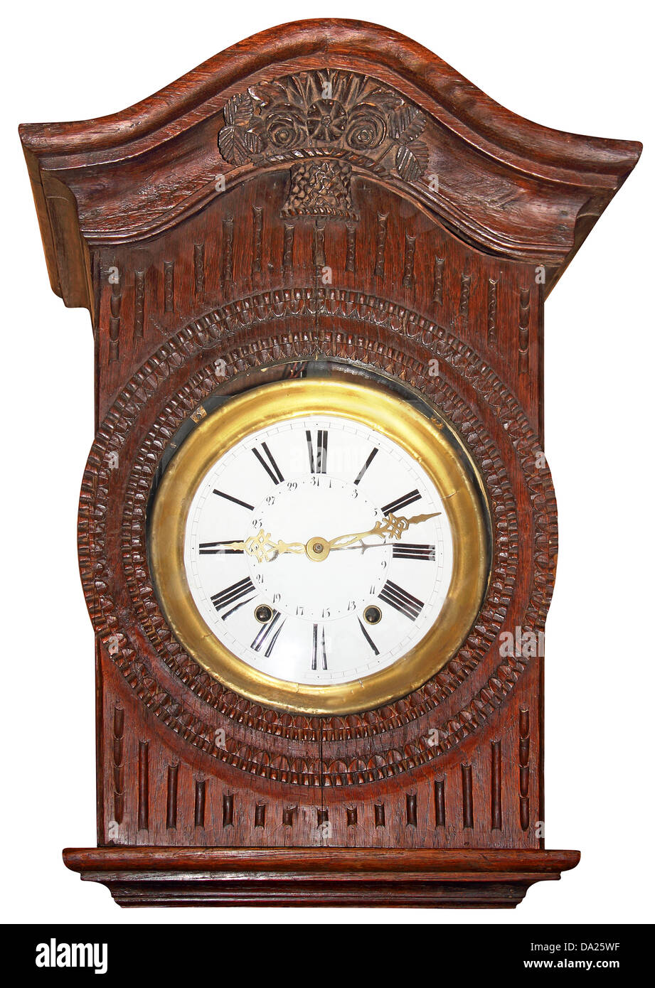 Antique wooden wall clock isolated on white background Stock Photo Alamy