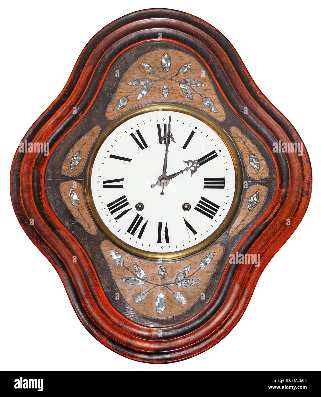 Antique wooden wall clock isolated on white background Stock Photo - Alamy