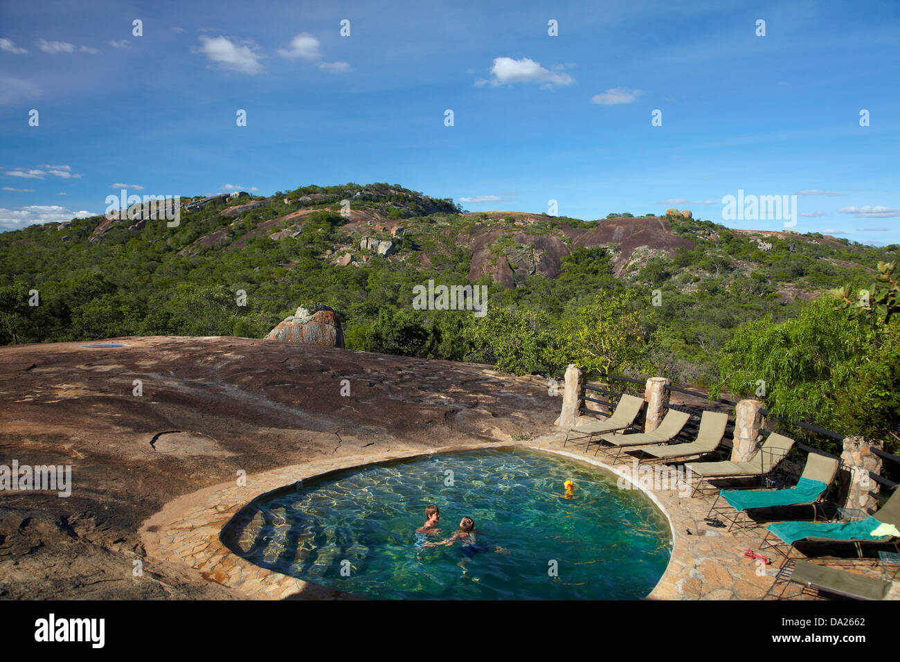 Swimming Pool, Big Cave Camp, Matopos Hills, near Bulawayo, Zimbabwe, Southern Africa Stock Photo