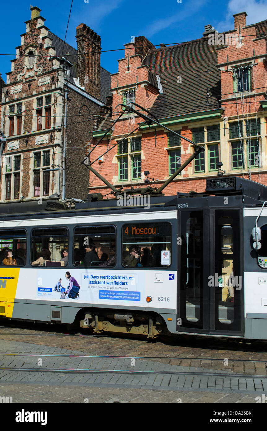 Tram in Ghent Belgium Stock Photo