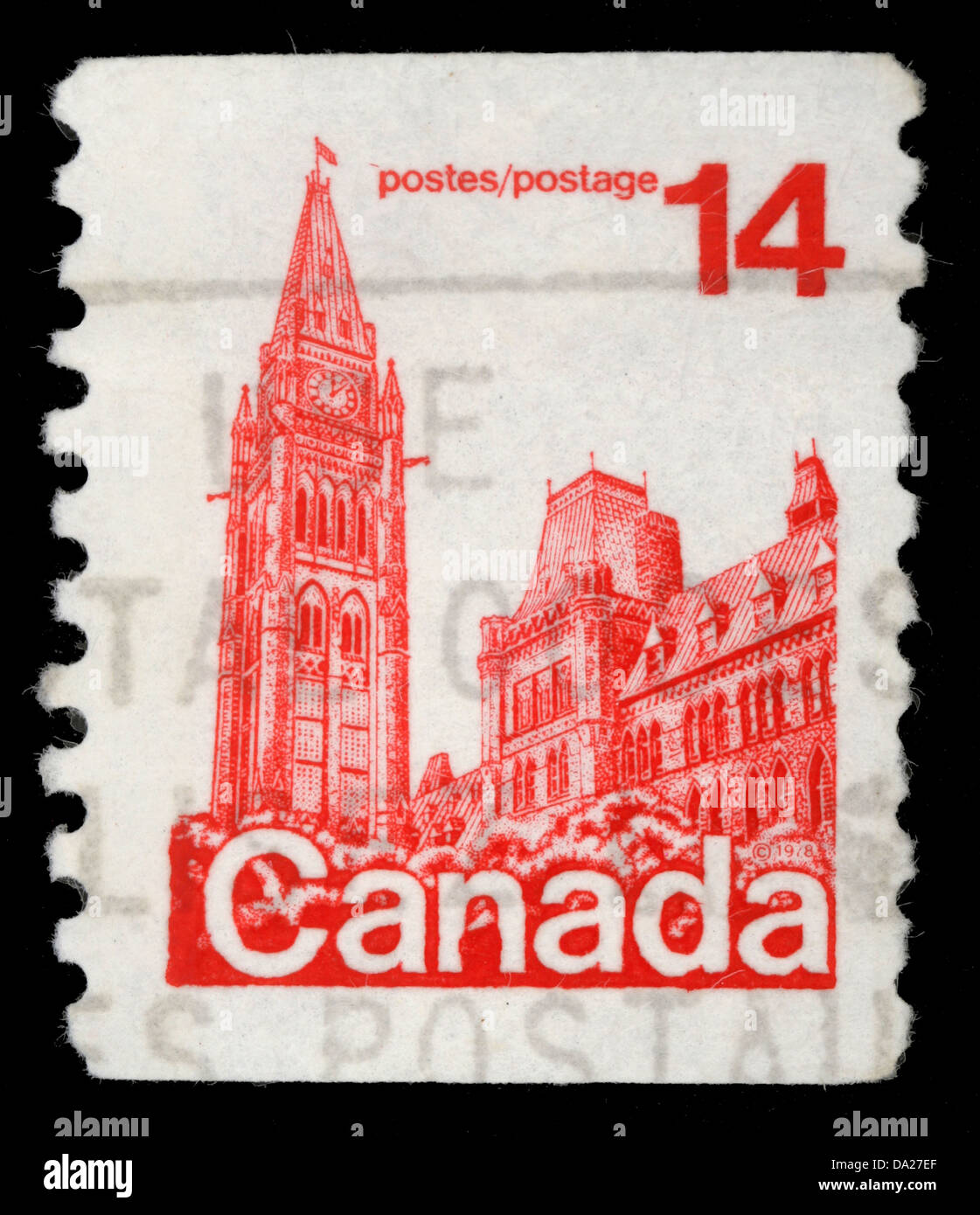 CANADA - CIRCA 1977: A stamp printed in Canada shows Parliament Buildings, circa 1977 Stock Photo
