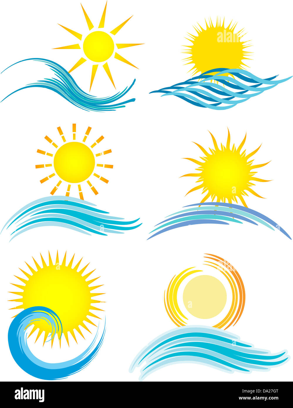 Collection of six different summer themed icons Stock Photo