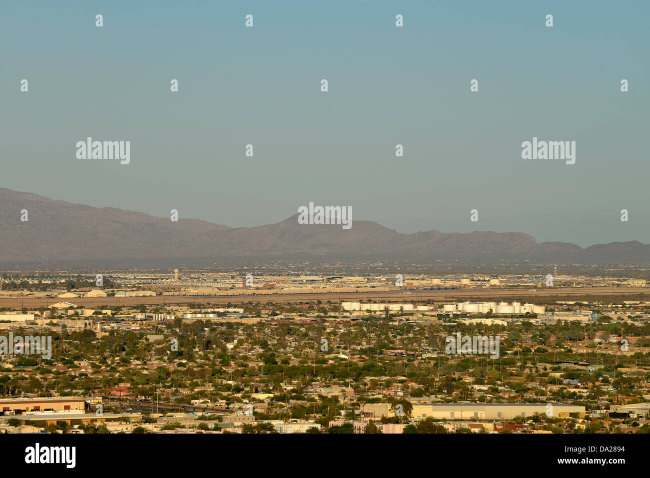 The air strips at Davis Monthan Air Forde Base and refinery tanks in Tucson, Arizona, USA. Stock Photo