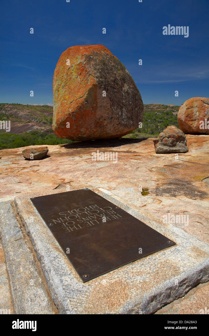 Grave of Cecil Rhodes, atop Malindidzimu, or "World's View", Matobo National Park, Matobo Hills World Heritage Site, Africa Stock Photo