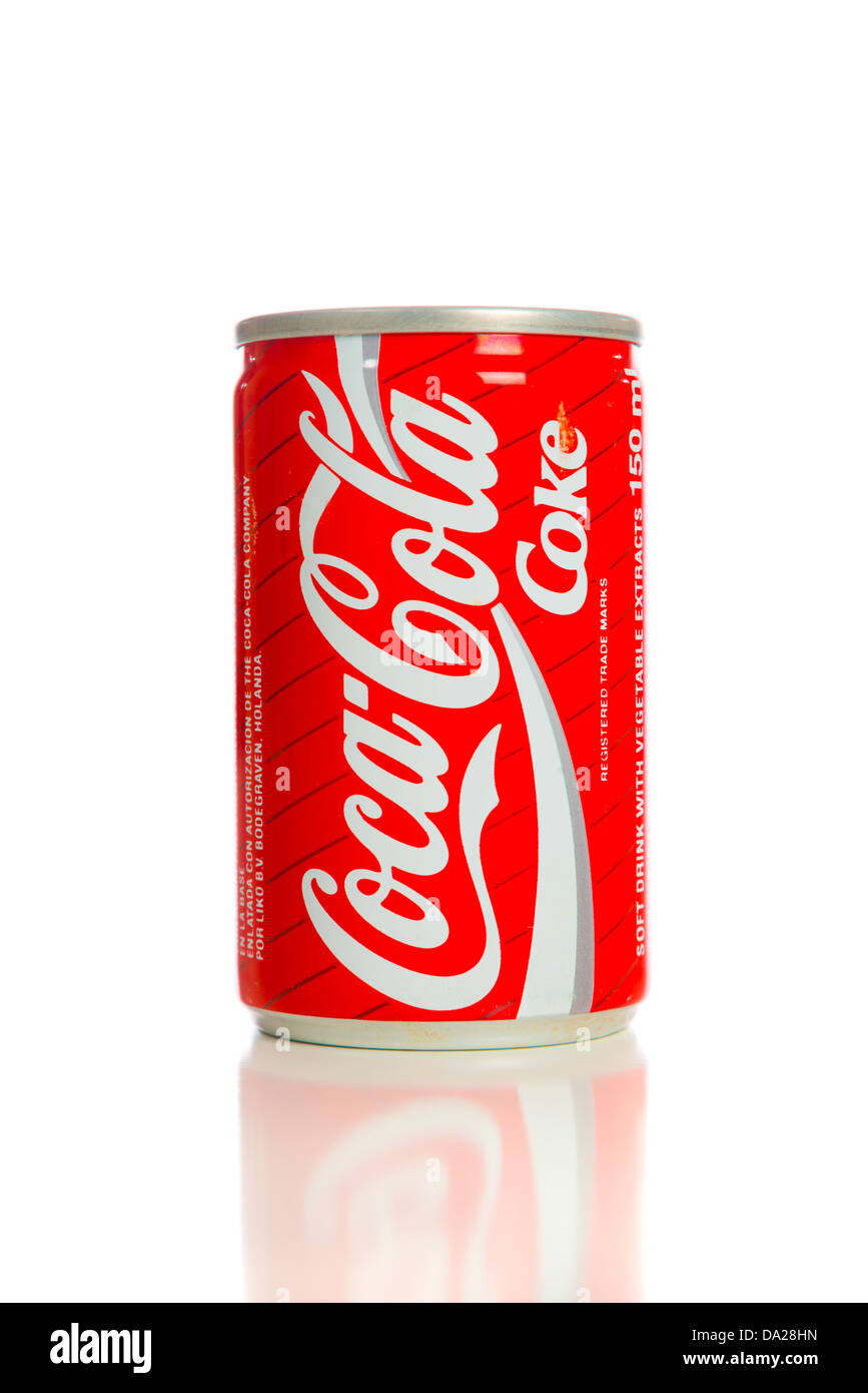 A red coca-cola can on a white background Stock Photo