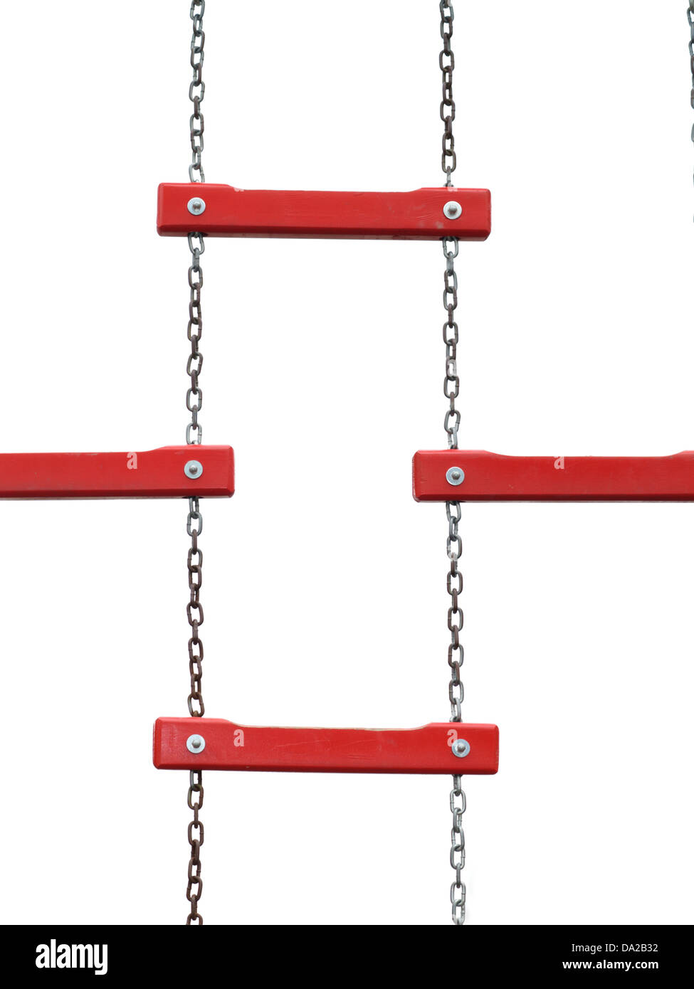 Chain red ladder hanging on the white background Stock Photo