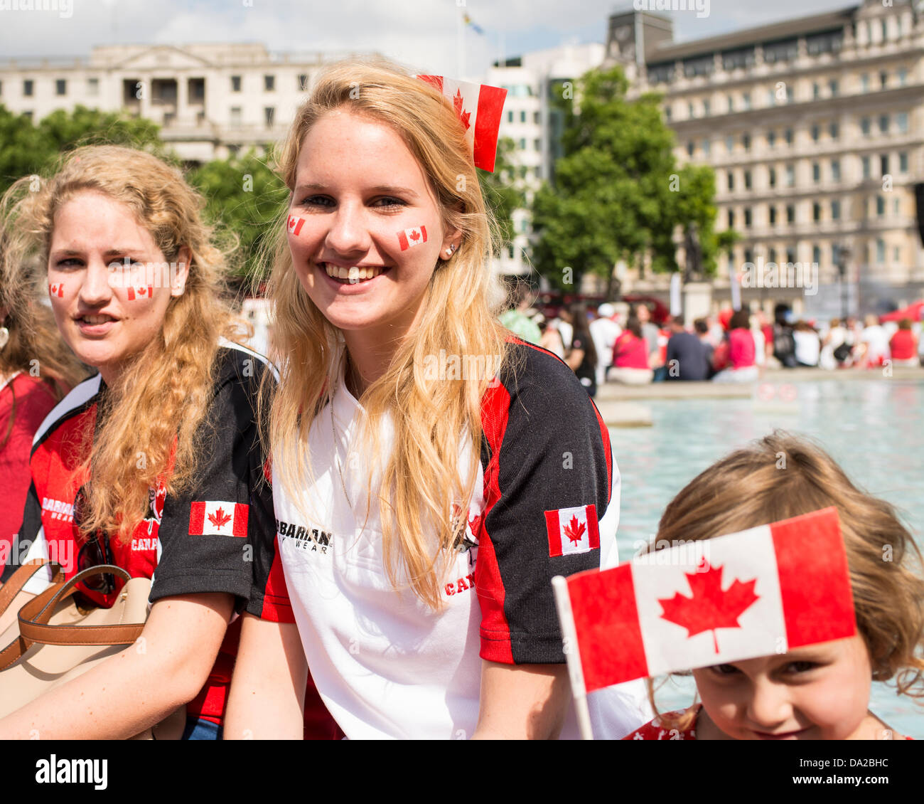 London, UK. 1st July 2013. Young Canadians celebrate Canada Day in