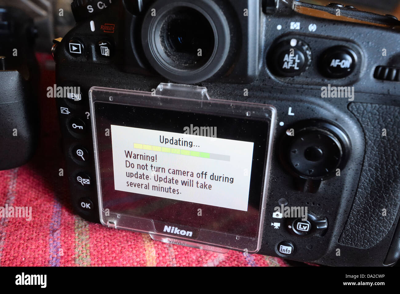 Nikon D800 digital Single Lens Reflex camera DSLR undergoing firmware/ software update, UK Stock Photo