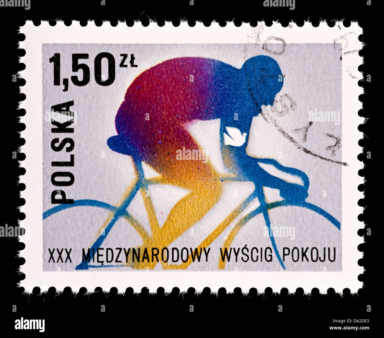 Postage stamp from Poland depicting a competitive cyclists Stock Photo ...