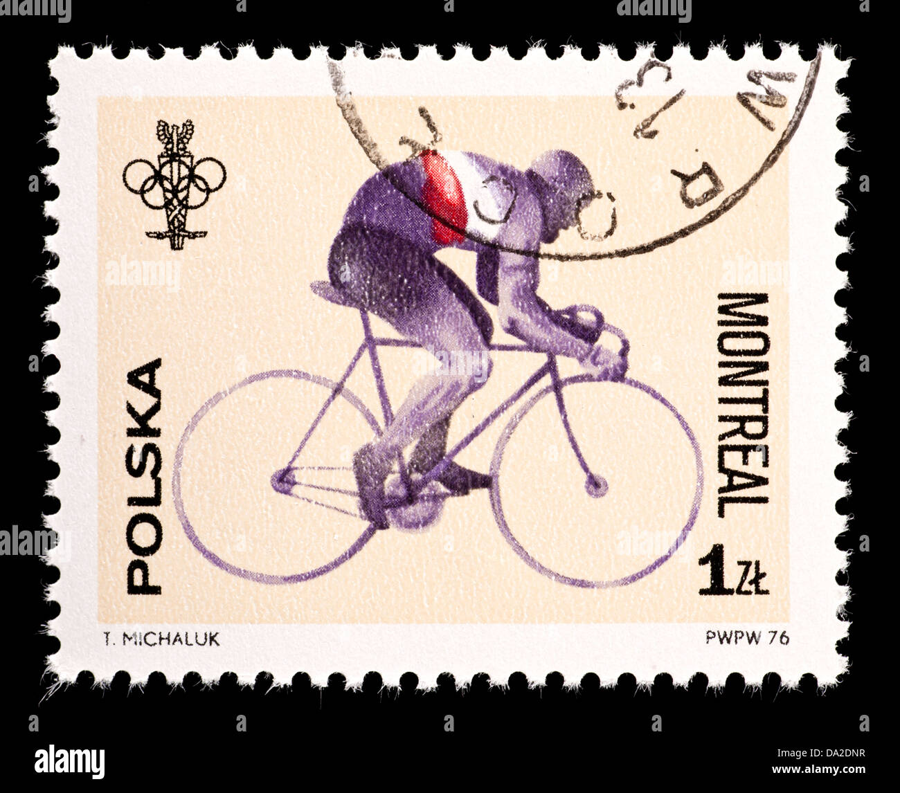 Postage stamp from Poland depicting a competitive cyclists, issued for ...