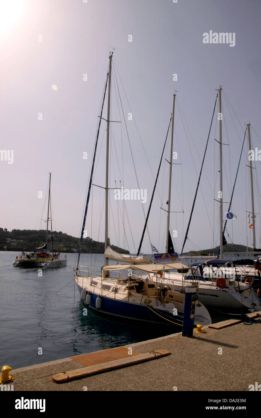 Yachts in Harbour, Sailing boats in Harbour, Greece. Stock Photo