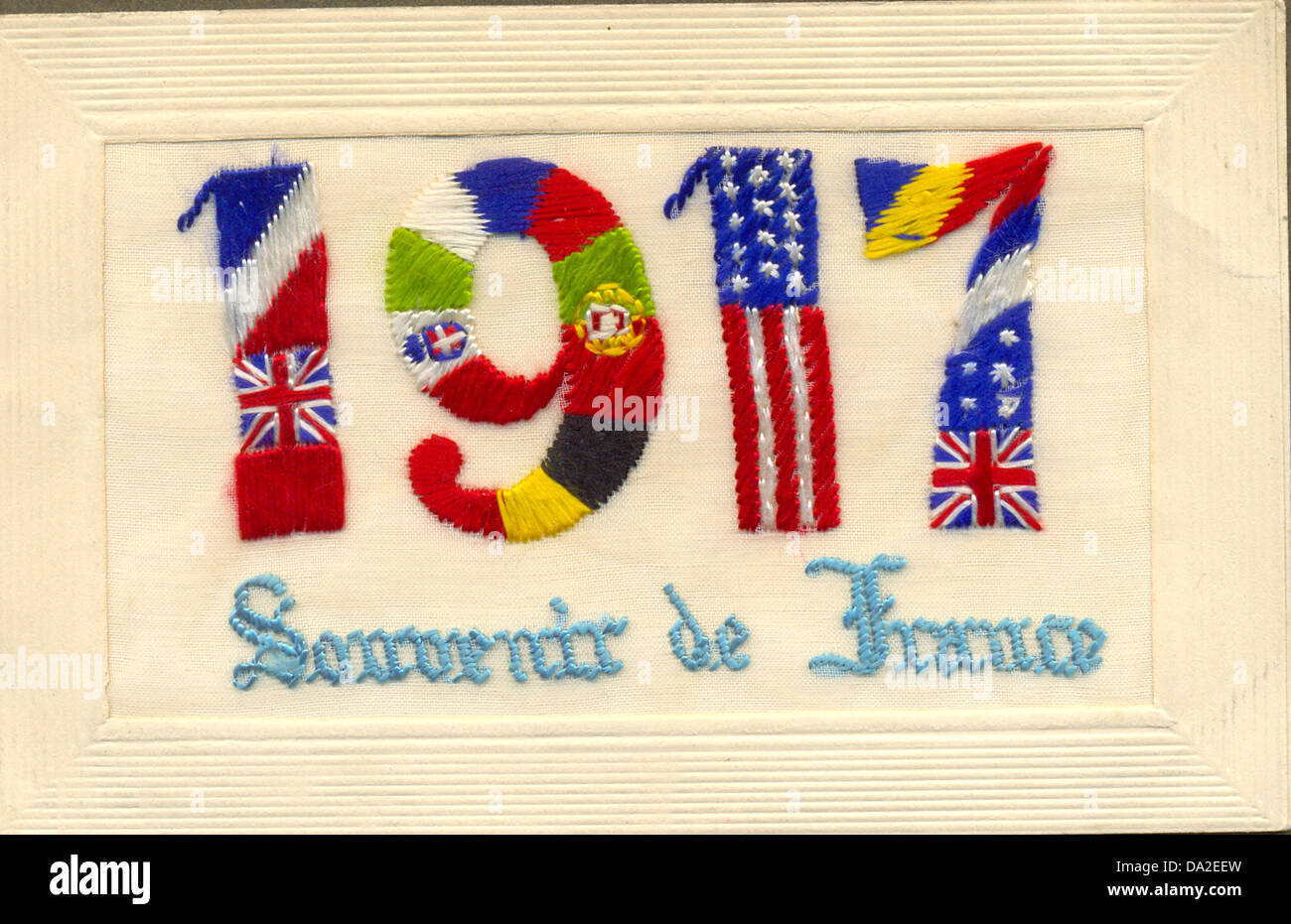 World War One silk embroidered postcard made in France Stock Photo Alamy