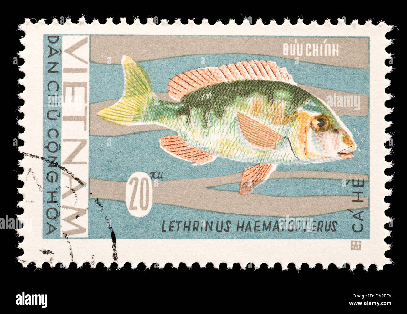 Postage stamp from Vietnam depicting a Chinese emperor fish (Lethrinus haematopterus) Stock Photo