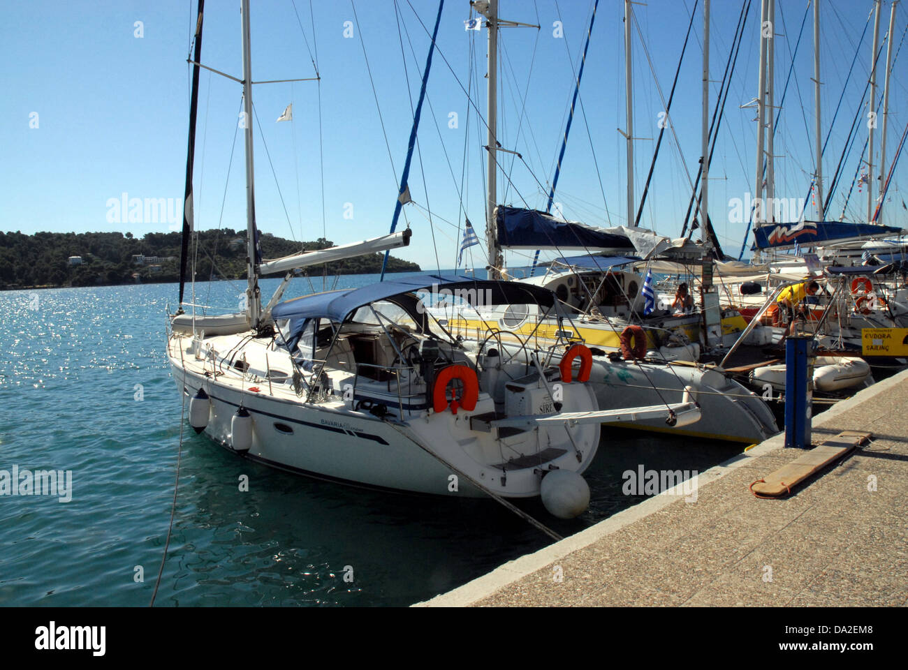 Yachts in Harbour, Sailing boats in Harbour, Greece. Stock Photo