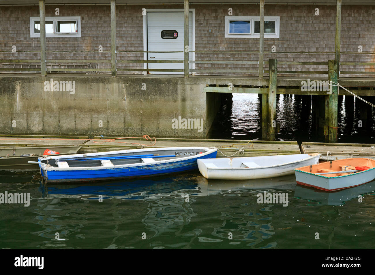 Three boats tied to a dock in Southwest Harbor, Maine Stock Photo Alamy