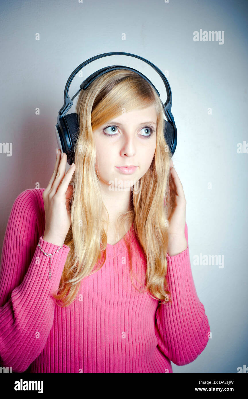 teenager girl listening music Stock Photo