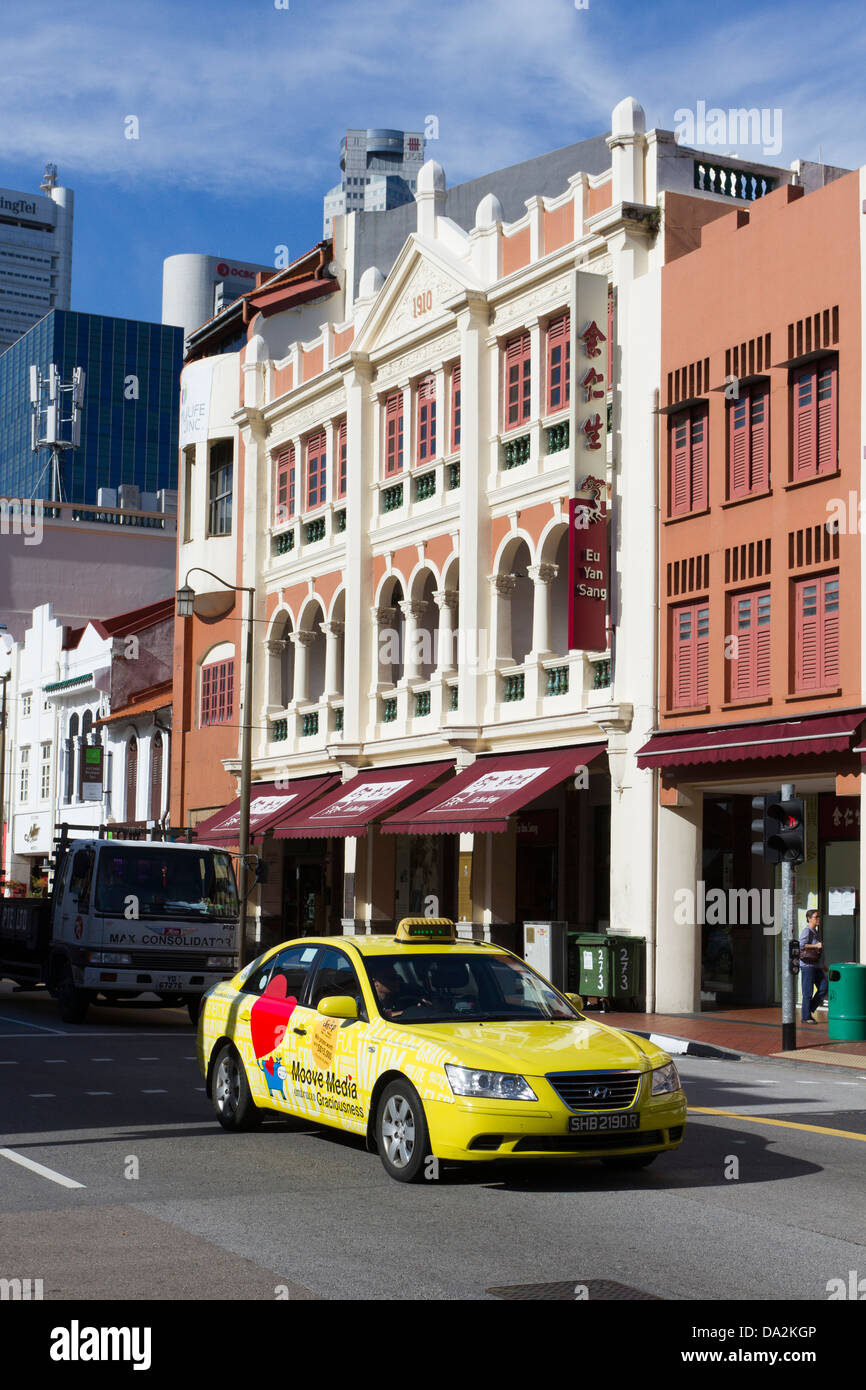 Yellow taxi/cab Chinatown, Singapore, Asia Stock Photo