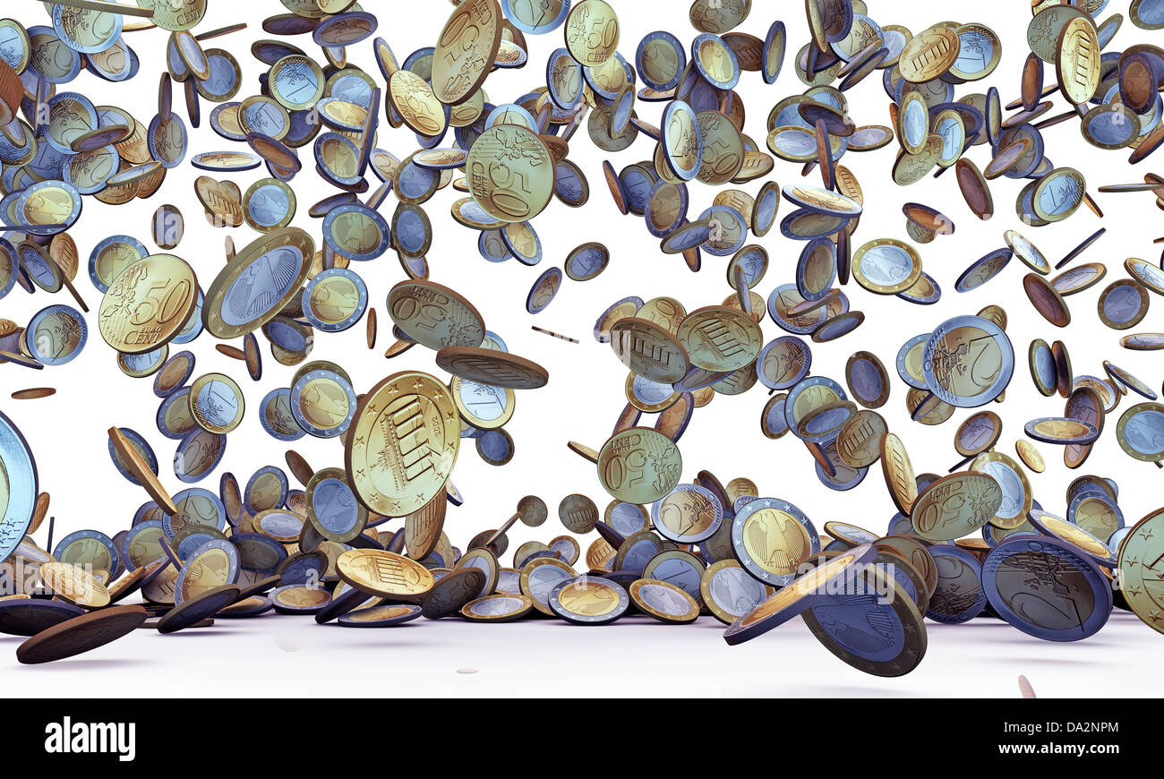 euro coins falling isolated on white background Stock Photo - Alamy