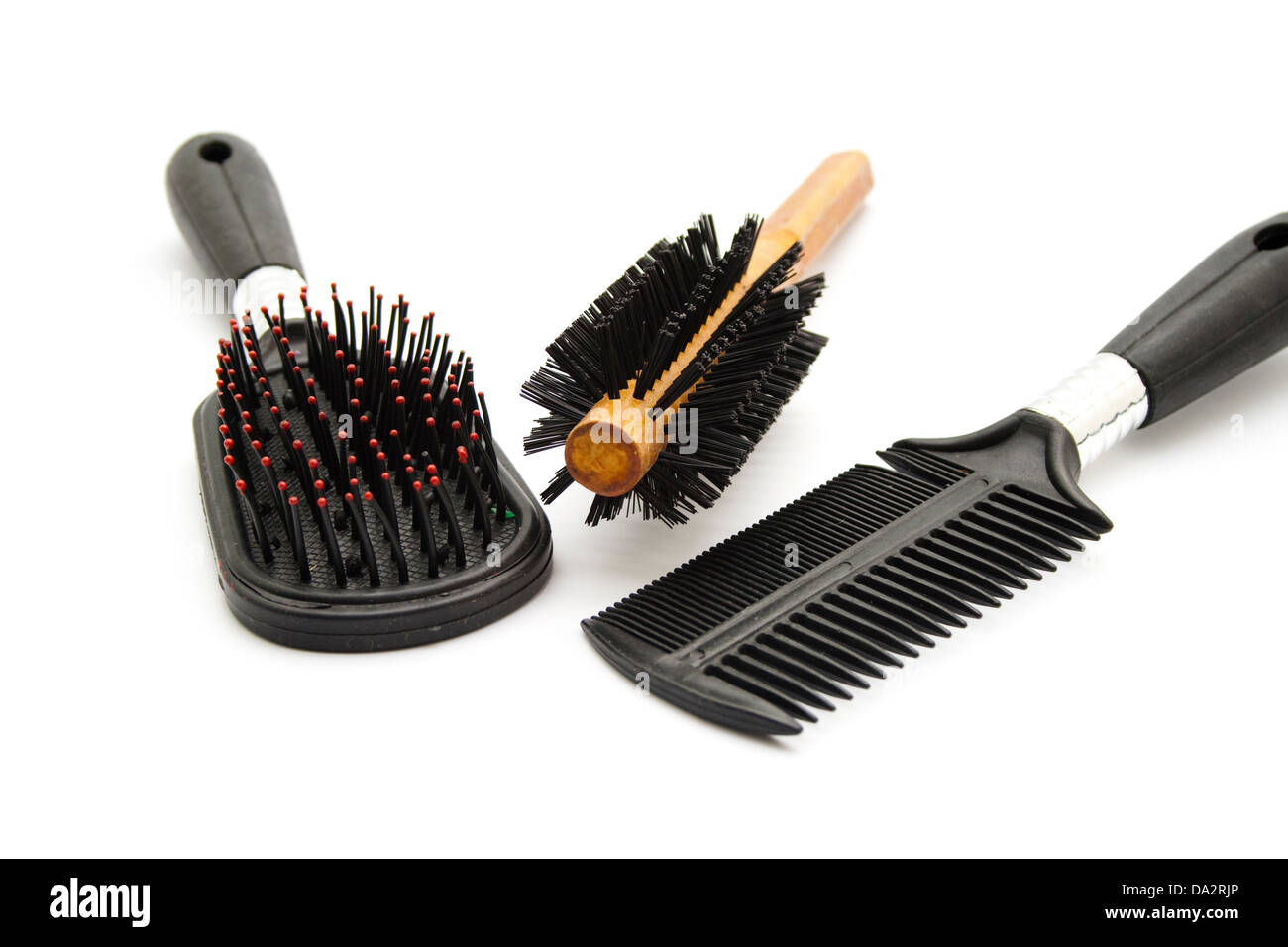 Different Hairbrush on white background Stock Photo