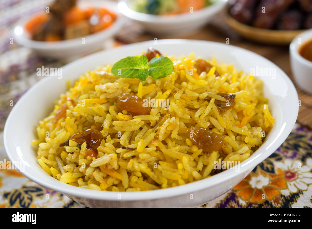 Arabic rice, Ramadan food in middle east usually served with tandoor lamb. Middle eastern food. Stock Photo