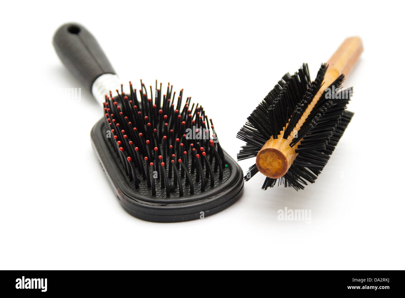 Different Hairbrush on white background Stock Photo