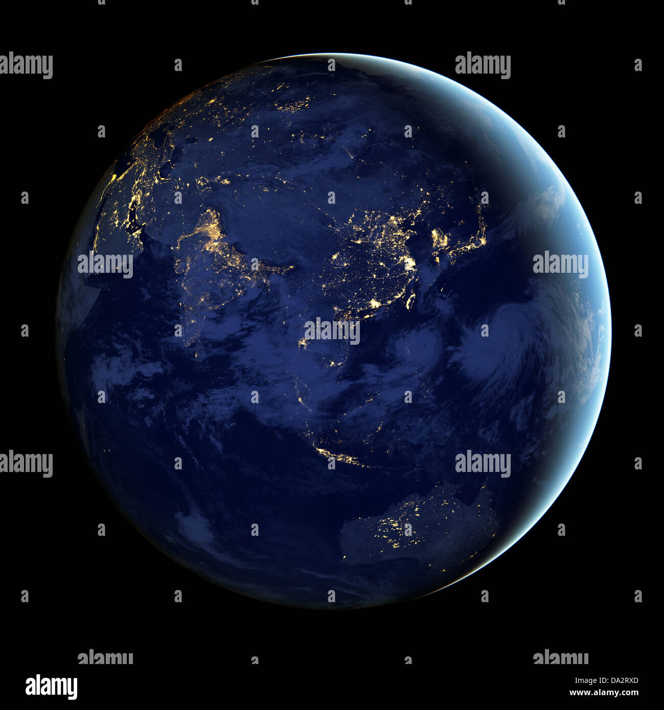 Satellite night image of Asia showing power usage/ light pollution Stock Photo
