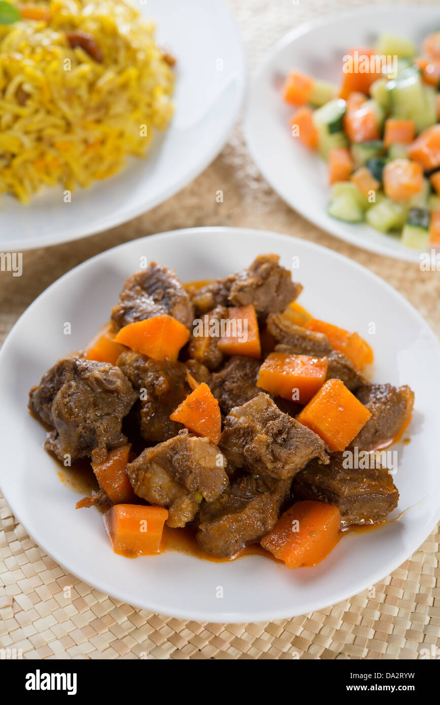Arabic rice, Ramadan food in middle east usually served with tandoor lamb and Arab salad. Stock Photo