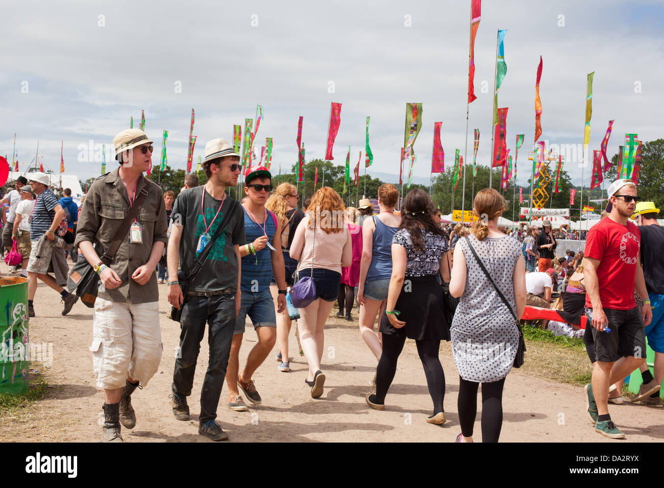 GLASTONBURY FESTIVAL, UNITED KINGDOM - JUNE 30 2013 : General view of people walking through the West Holts area Stock Photo
