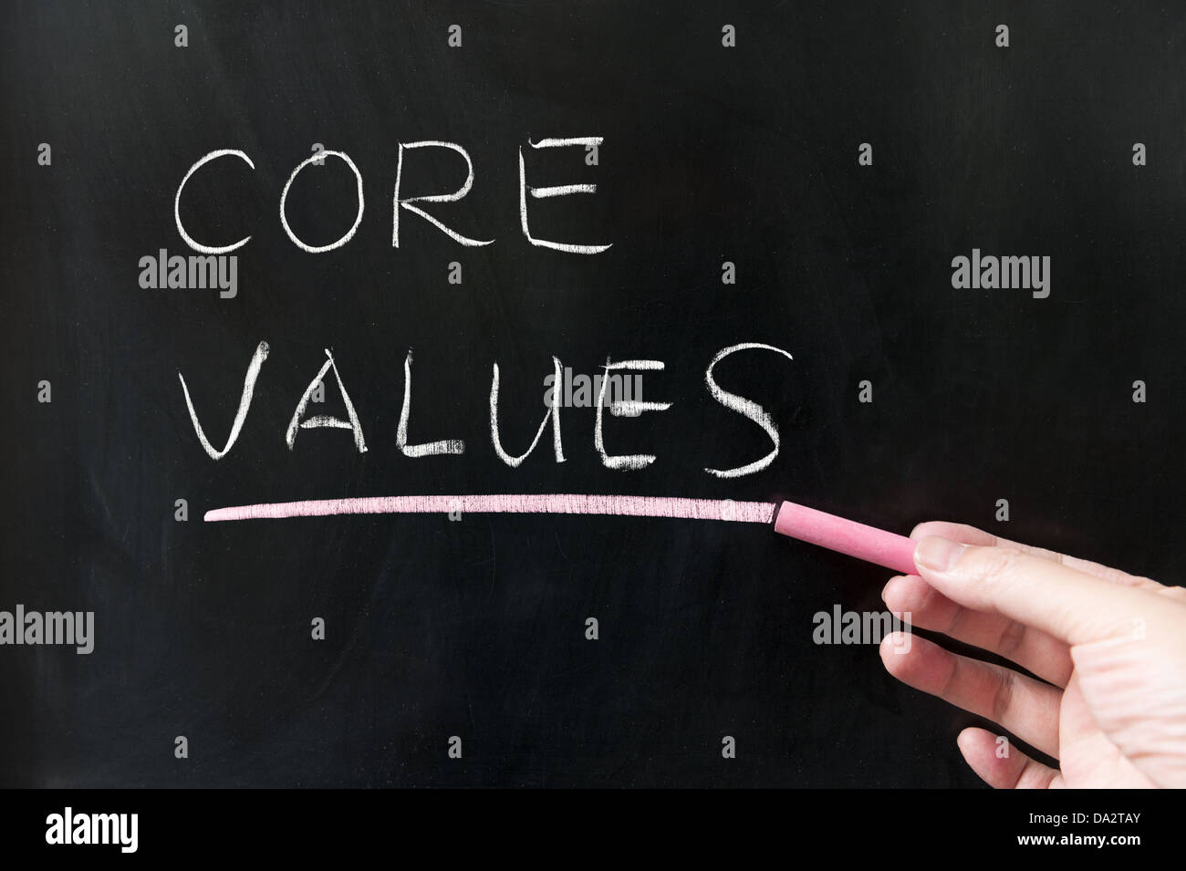 Core values words written on blackboard Stock Photo