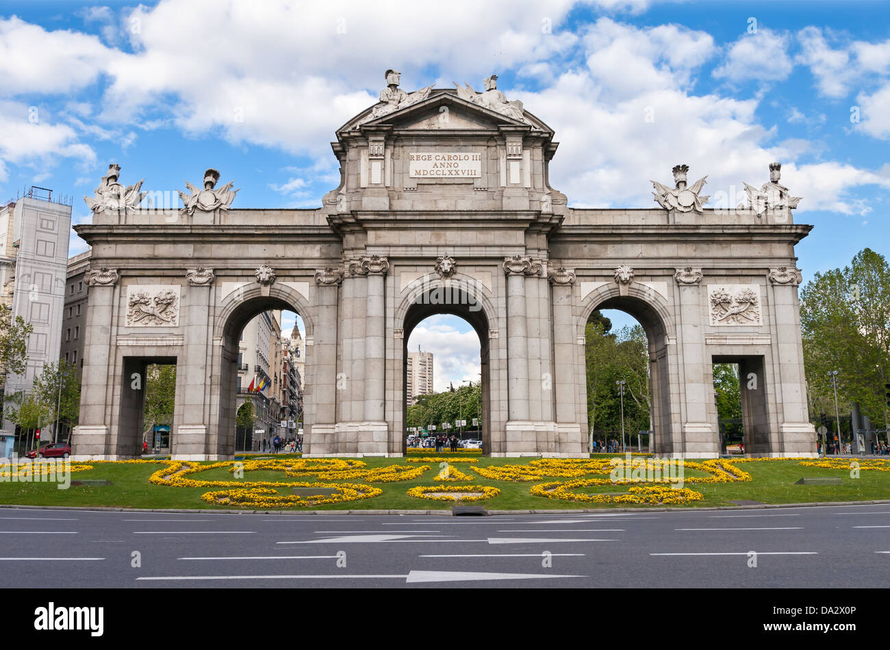 'Puerta de Alcala' is a monument in the Independence Square in Madrid,Spain. Stock Photo