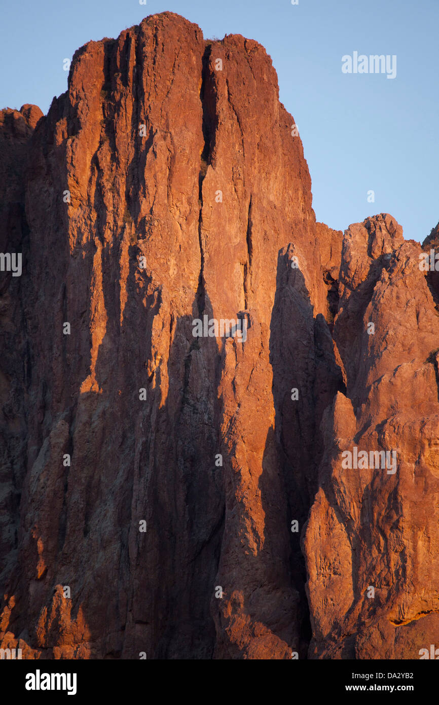 Cliffs in the Superstition Mountains as seen fromLost Dutchman State Park in Apache Junction, Arizona. Stock Photo