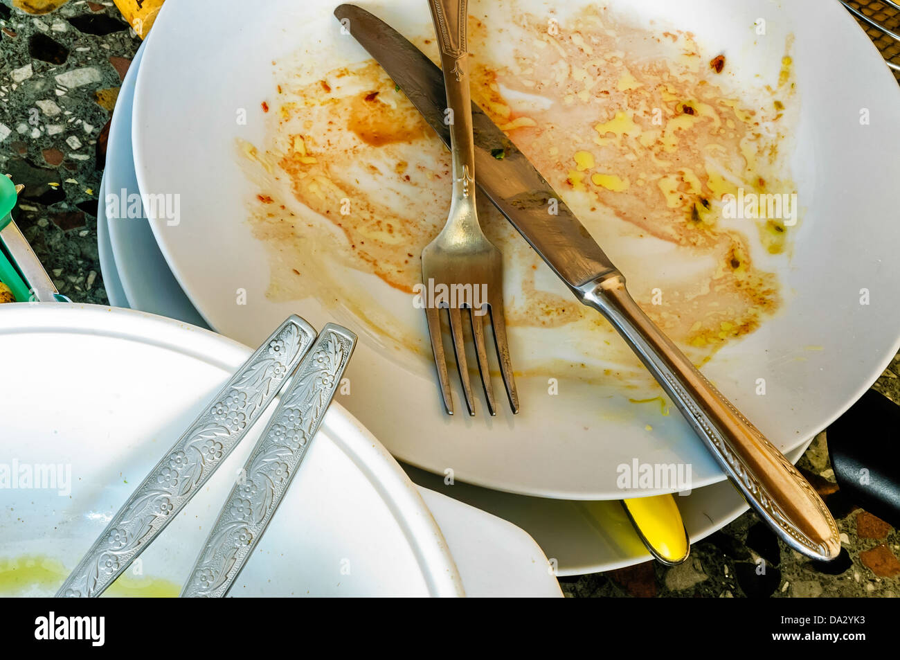 Dirty dishes and cutlery after a good dinner Stock Photo Alamy