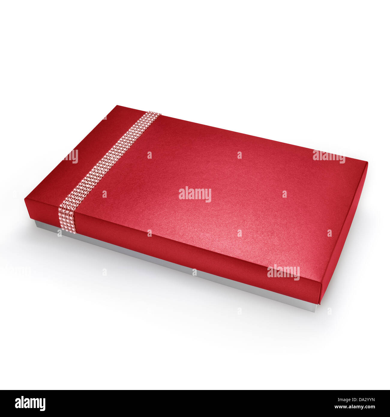 Red color gift box with diamonds.Clipping pat Stock Photo