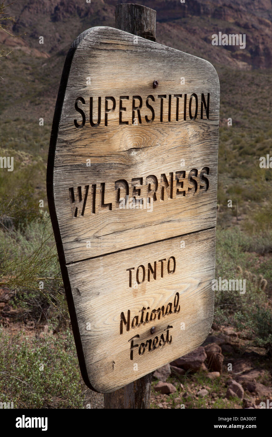 Wilderness sign near Phoenix, Arizona. Stock Photo