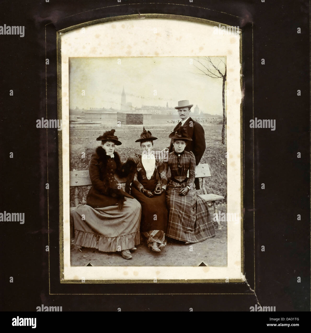 1890s Vintage photo with 3 women and 1 man Strasbourg Alsace France Europe Stock Photo