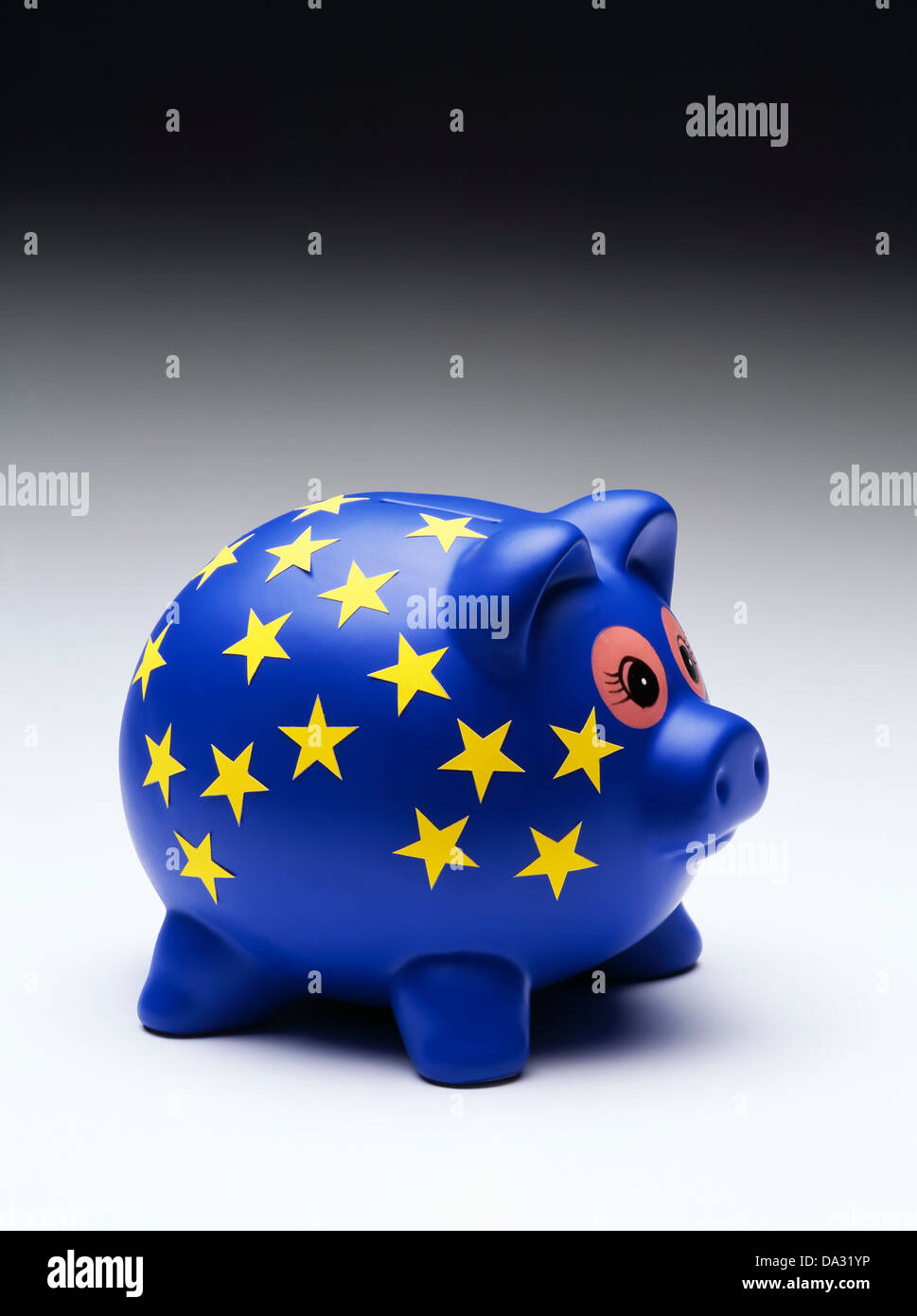 Blue piggy bank with European stars Stock Photo