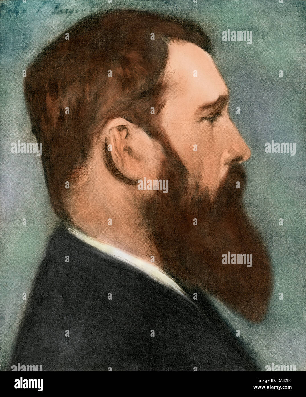 Portrait of artist Claude Monet. Digitally colored halftone reproduction of a painting by John Singer Sargent Stock Photo