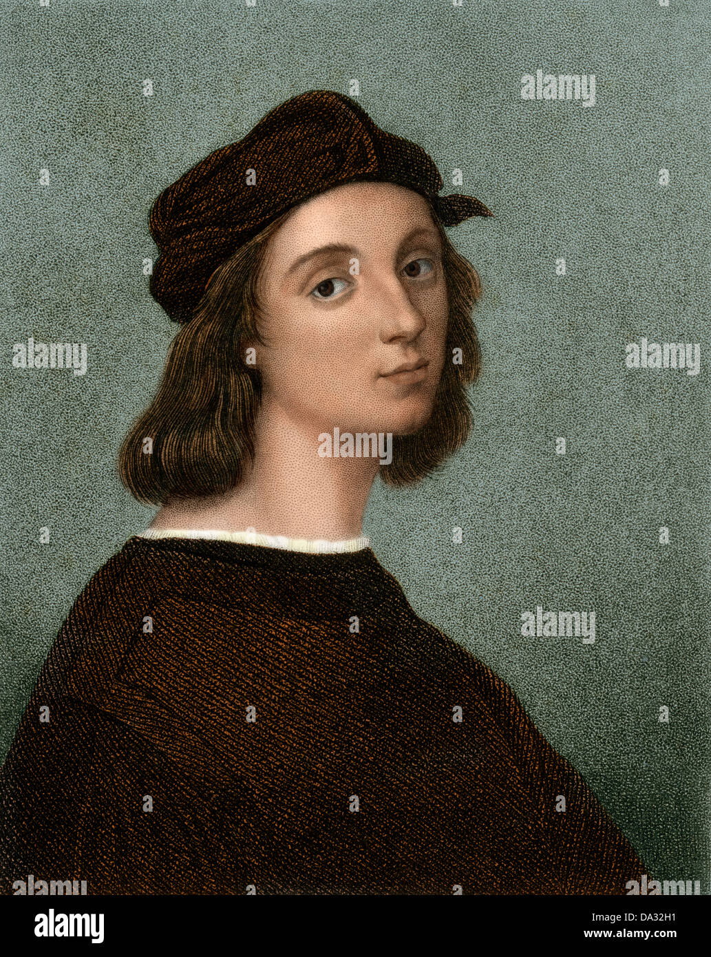 Portrait of artist Raphael. Digitally colored engraving of a painting Stock Photo