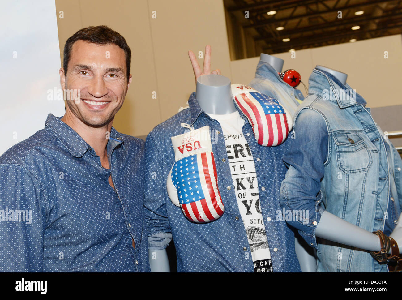 Vladimir Klitschko poses for H.I.S Jeans at the Panorama trade fair in  Berlin, Germany, 02 July 2013. The presentations of the spring/summer 2014  collections take place from 02 to 04 July 2013.