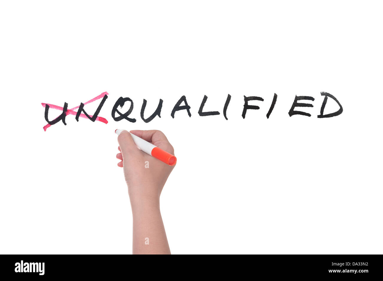 Unqualified to qualified conceptional words on white board Stock Photo