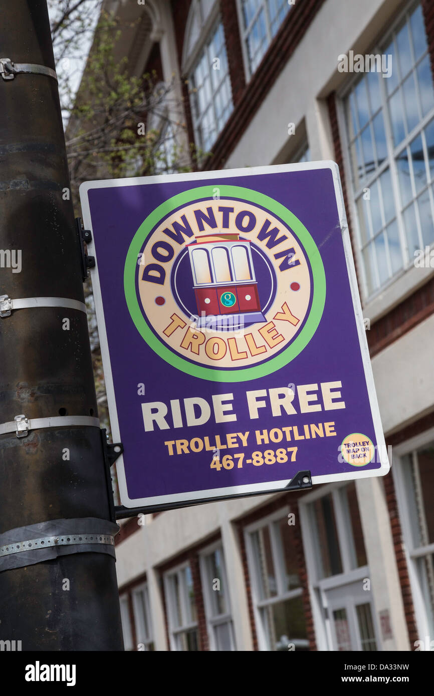 Downtown Trolley Sign in Greenville, South Carolina, USA Stock Photo